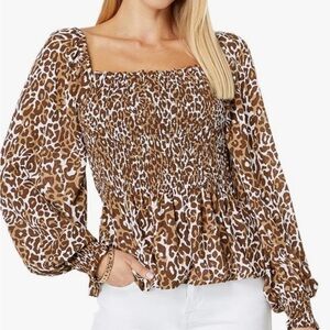 NWOT Lilly Pulitzer Cheetah Brown and White Smocked Blouse
